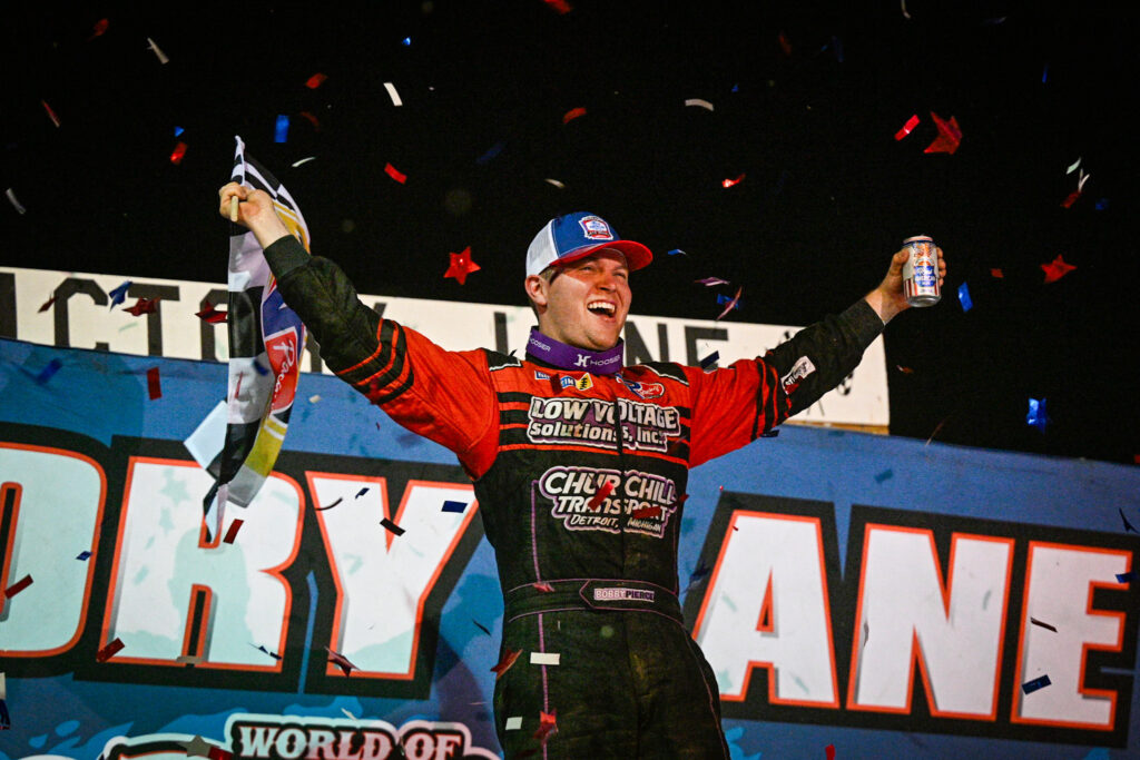 Bobby Pierce Celebrating in Victory Lane At Spoon River Speedway